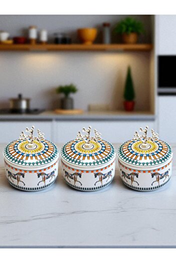 ferayhome Kitchen Accessory 3-Piece Breakfast Storage Container Spice Rack Herm Horse Pattern Silver - Feray Home