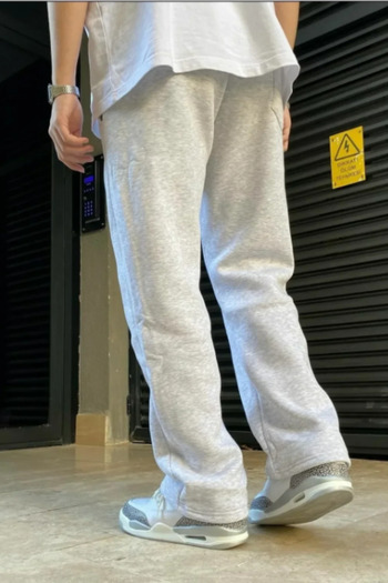 INFLUYENTE Men's Gray Winter Fleece-Lined Baggy Oversized Cut Loose-Fit Wide-Leg Sweatpants