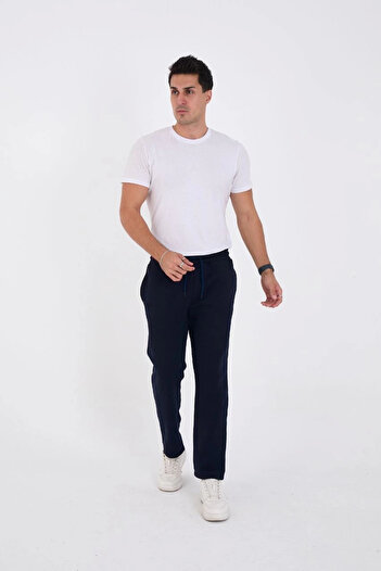 MODA55 Unisex Three Thread Basic Tracksuit Special Design Trousers - Navy Blue