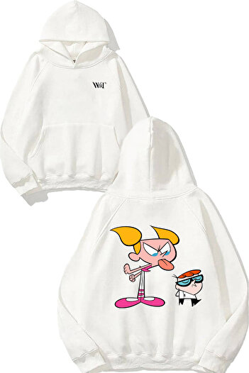 THEWERT Dexter Laboratory 2 Design Back Printed White Hooded Sweatshirt