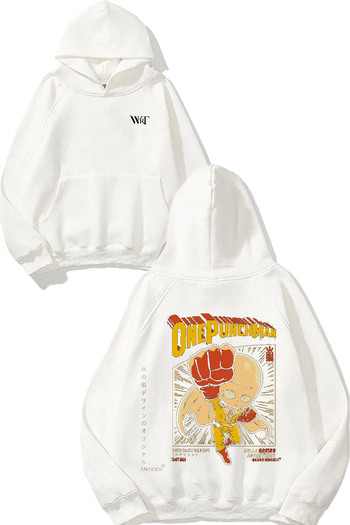 THEWERT One Punch Man 3 Design Back Printed White Hooded Sweatshirt