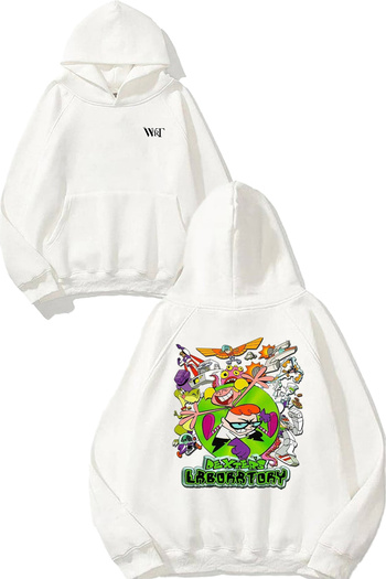 THEWERT Dexter Laboratory 3 Design Back Printed White Hooded Sweatshirt
