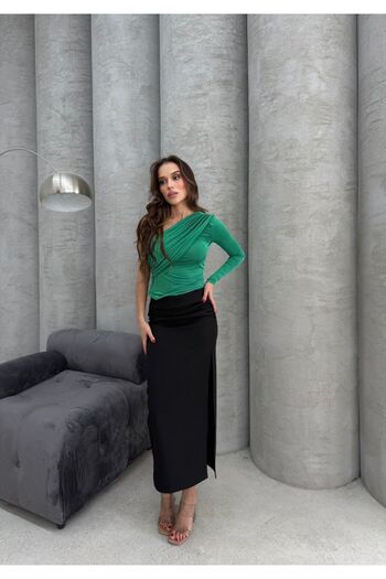 sajarsln Crystal Fabric Blouse and Skirt (Black) Set Saja Rsln Dress