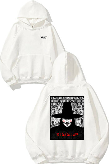 THEWERT V for Vendetta 1 Design Back Printed White Hooded Sweatshirt