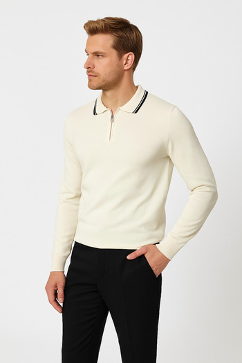 ModaPlaza Men's Polo Neck Zippered Sweater 1036