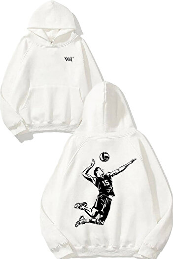THEWERT Volleyball 4 Design Back Printed White Hooded Sweatshirt