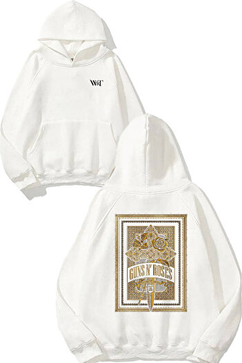 THEWERT Guns N Roses 10 Design Back Printed White Hooded Sweatshirt