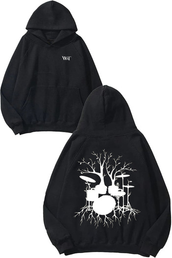 THEWERT Hanorac negru cu glugă cu imprimeu pe spate Drum Music 4 Design
