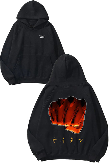 THEWERT One Punch Man 5 Design Back Printed Black Hooded Sweatshirt