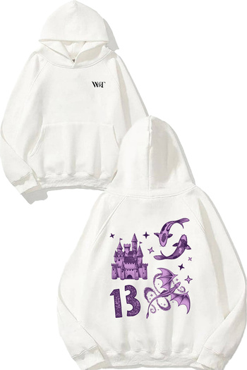 THEWERT Taylor Swift 10 Design Back Printed White Hooded Sweatshirt
