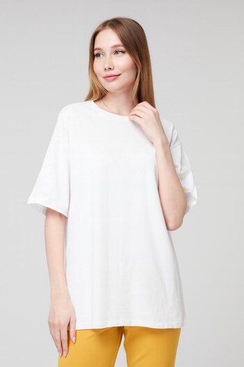 Seamoda Large Size Oversize Wide Fit Comfortable Basic Tshirt-Broken White