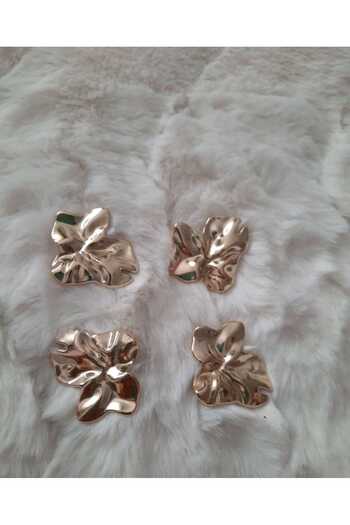 beyna aksesuar Z.A.R.A Model Leaf Patterned Top with Wrinkled Gold Design, Large Size, 4-Piece Button Set (3.2cm)
