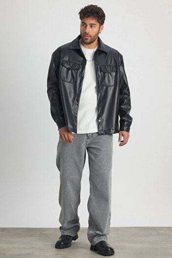 MADZEYMODA Premium Men's Comfortable Fit Black Sports Leather Jacket with Fleece Inside Ls-58543