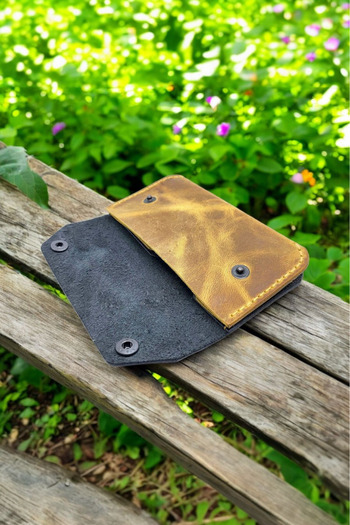 Leather Cy Luna Camel Black Genuine Leather Unisex Small Clutch Bag Name Writing Included Handmade Unisex Wallet