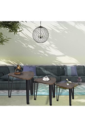 Crestj Industrial Nesting Coffee Table Set - 3 Stackable Tables for Living Room, Bedroom, Home