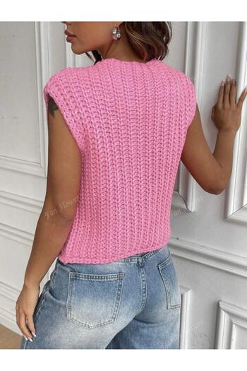 NATUFIAN STORE Women's Metal Buttoned Thick Knitted Sweater Vest Cardigan