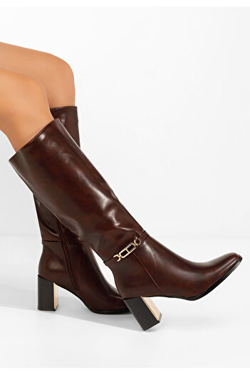 B T Shoes Cizme lungi cu toc gros Darela grena