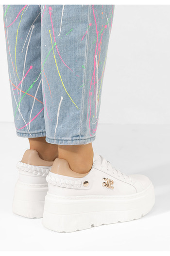 B T Shoes Bílé dámské tenisky na platformě Blanch