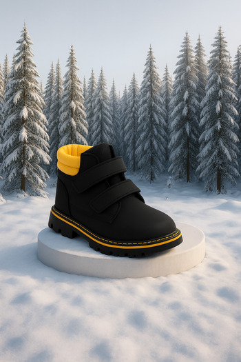 Zilvana Boy's Black Yellow Detailed Double Velcro Winter Boots