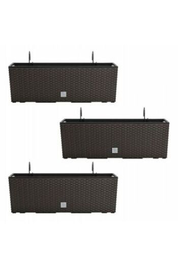 Mercaton Set 3 jardiniere cu suport metalic, imitatie ratan, maro, 58x18x19.5 cm, Rato Case W