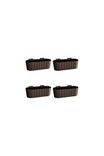 Mercaton Set 4 jardiniere decorative cu suport de plastic, maro, 4.9 L, 38.3×21.2×13 cm, Boardee Hook