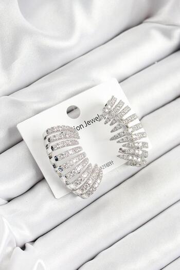 REBORN DESIGN Brass Zircon Stone Multiple Look Model Silver Color Women's Earrings