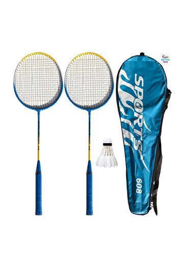 Brother Toys 2 Pcs Badminton Racket and Bag + Badminton Ball Deluxe High Quality Set Blue Color