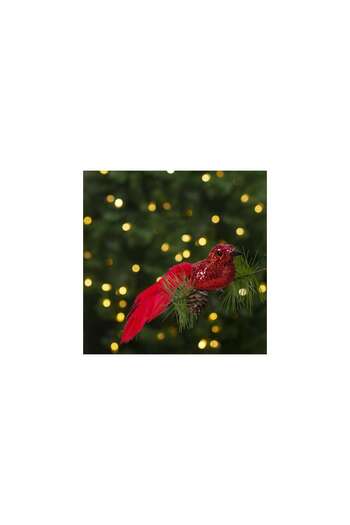 Mercaton Christmas Ornament Glitter Bird with Clip Red Set of 2