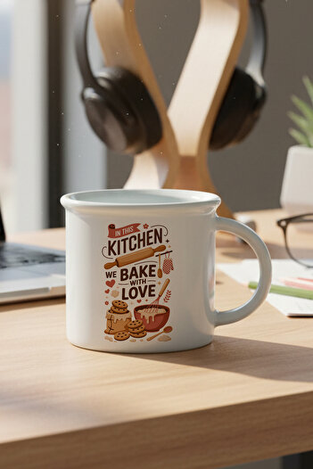 giftkonsept In This Kitchen Printed Enamel-Looking Ceramic Vintage Mug Cup