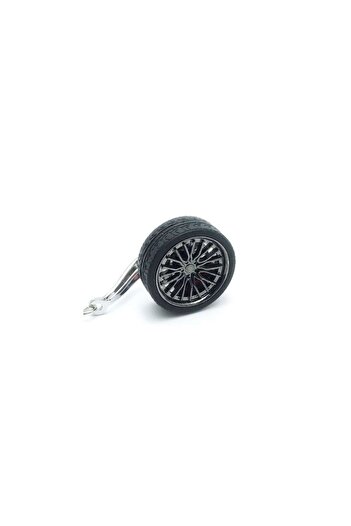 Mercaton Anticorrosion Metal Keychain, Car Wheel Tuning Model with Rim and Brake Disc, Black