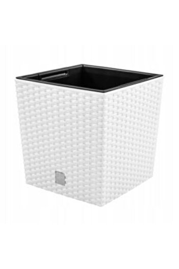 Strend Pro Decorative Flower Pot, Square 40x40x40.8 cm, Rattan Look, White, Rato