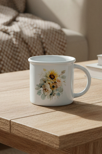 giftkonsept Sunflowers Autumn Theme No:4 Printed Enamel-Look Ceramic Vintage Mug Cup