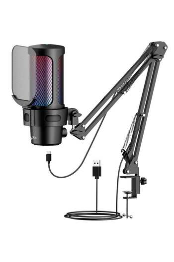 EzzySo Wired Microphone Gaming Condenser Microphone Professional Desktop Recording Mic With Adjustab