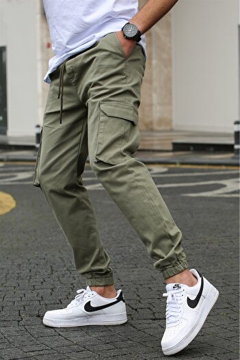 VIKUNYA Men's Green Cargo Side Pocket Pants