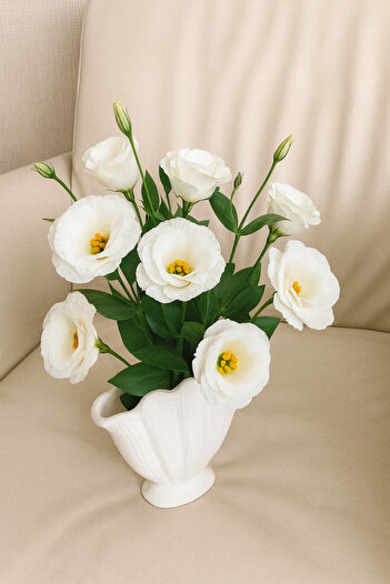 LalezarHome Concrete Nordic Oyster Vase 16X19 cm – Decorative Modern Desktop Flower Pot & Vase