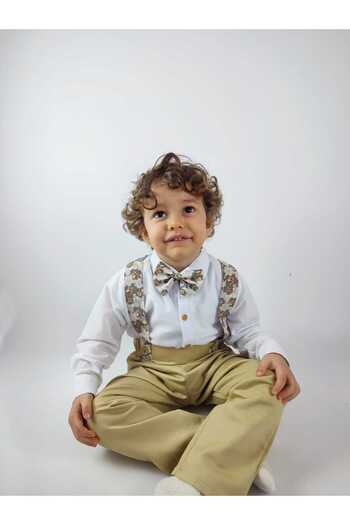 GAMZEAKKUŞ Long Sleeve Shirt, Salopet Suspender Pants, Bow Tie 3-Piece Boys' Set