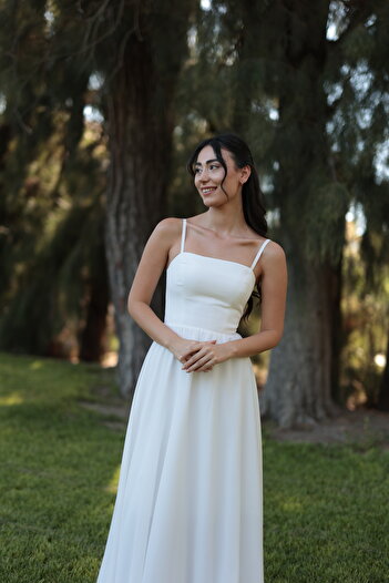 berissima bride Liora Askılı Straplez Kloş Şifon Nikah Elbisesi, Dış Çekim Elbisesi, İsteme Elbisesi
