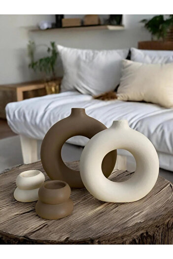 Porselian 4-Piece Bohemian Decorative Set Candle Holder and Vase