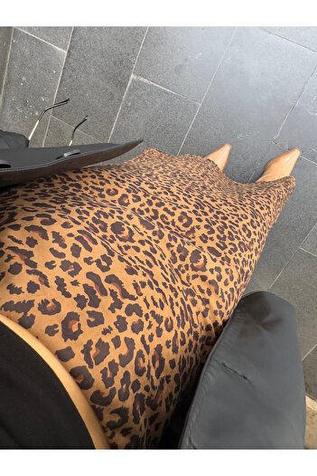 Bak'ap Premium Nubuk Leopar Desenli Uzun Maxi Etek