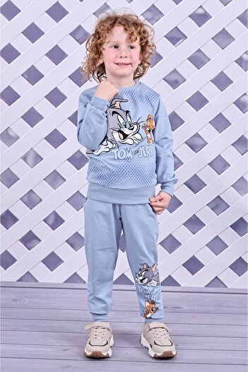Serenad Pjk2İ Tom&Jerry Patterned 2-Strand 100% Cotton Boys' Tracksuit Set 3-10 Years Old 8129