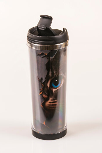 MUKKO HOME Cat Decorated Steel Mug - 360 ml |   Leak-Proof Lid, Steel Inner Bowl, 19 cm