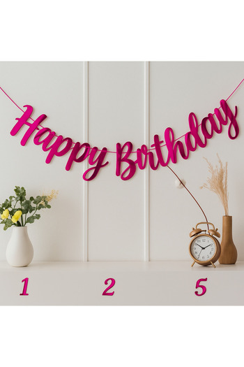 Partifabrik Happy Birthday Metallic Fuchsia Color Birthday Lettering
