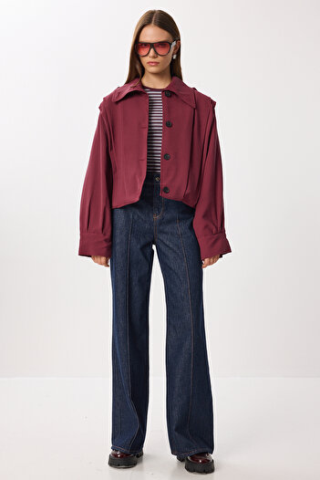 Lovelyİstanbul Padded Pleated Short Trench Coat Ldp0083 Bordo