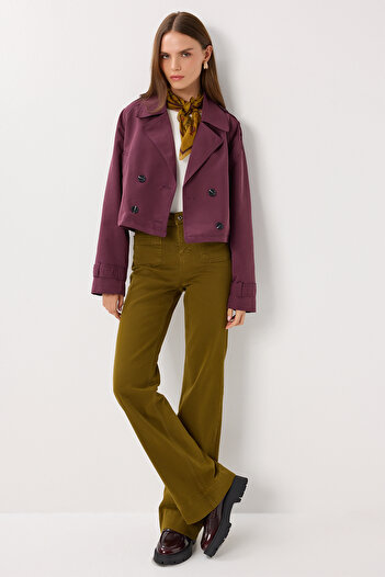 Lovelyİstanbul Double-Breasted Short Trench Coat Ldp0082 Mürdüm