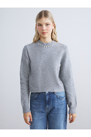 LC Waikiki Crew Neck Women's Knitwear Sweater with Stones