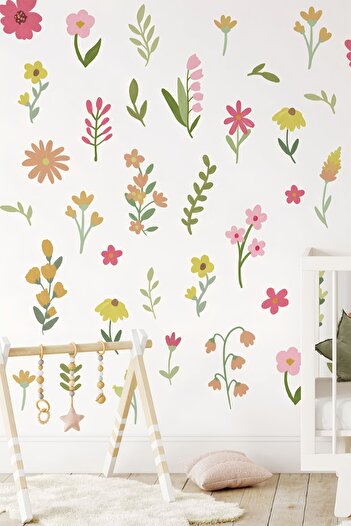 Grafikup Colorful Meadow Flowers - Watercolor Flower Children's Room Wall Decoration Set