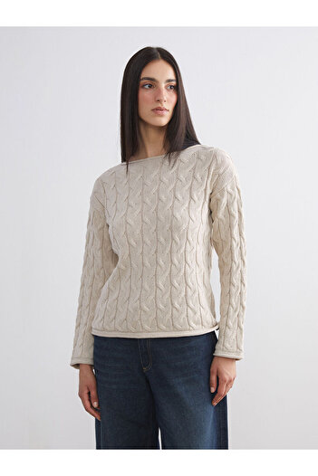 LC Waikiki Sparkling Choices from Shining Store |   Boat Neck Self-Patterned Women's Knitwear Sweater