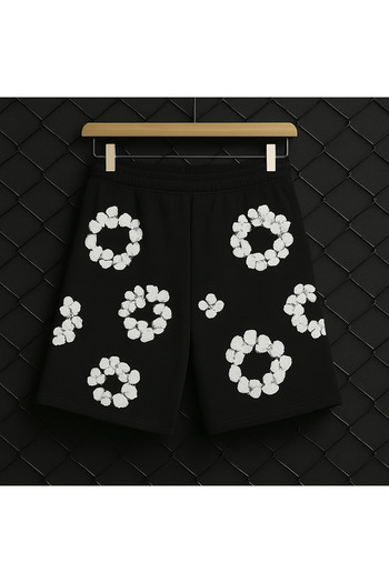 CLASSY.MODA Unisex Shorts - Embossed Floral Print - Comfortable Fit - Summer Sports Shorts for Women and Men