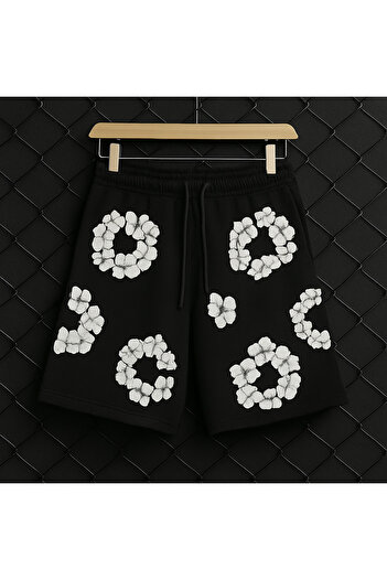 CLASSY.MODA Unisex Shorts - Embossed Floral Print - Comfortable Fit - Summer Sports Shorts for Women and Men