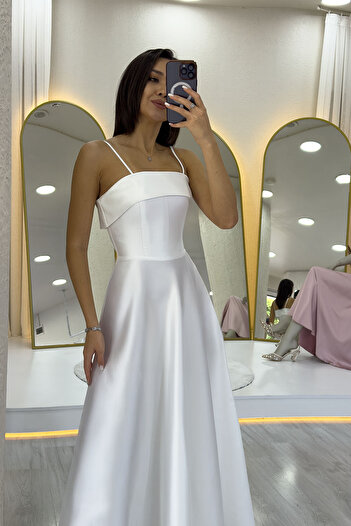 the ZKS White Thin Strap Evening Dress with Pocket Detail